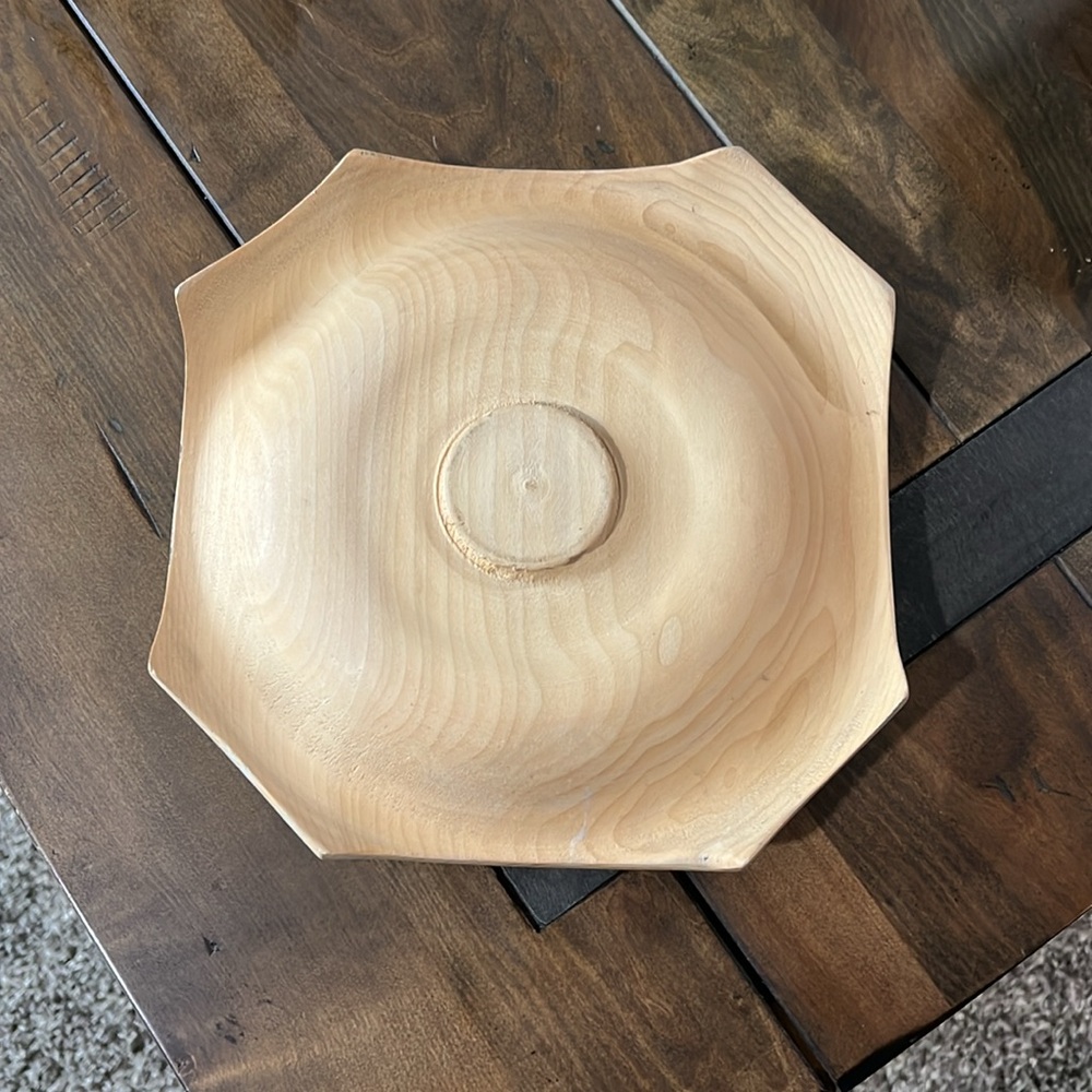 Handcrafted Wooden Bowl with Blue and Purple Accents - Picture 2 of 3